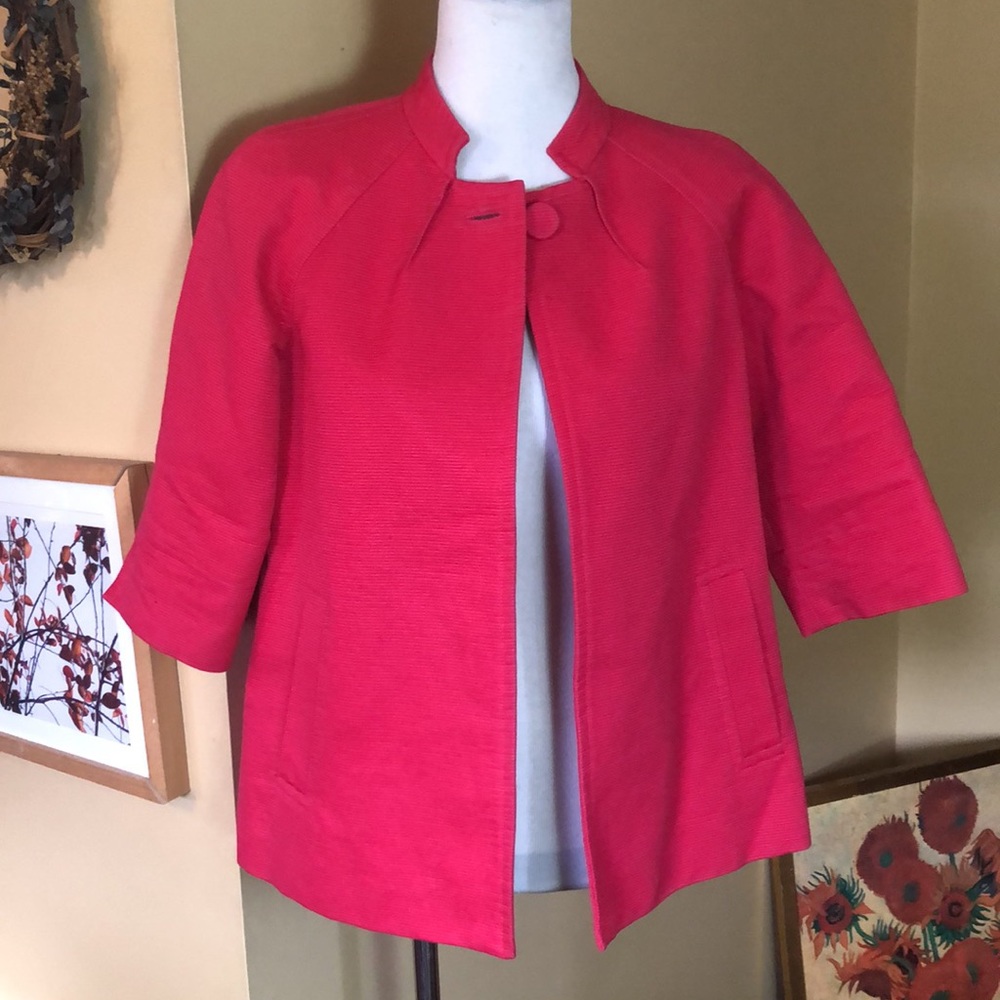 TALBOTS Size 10 Petite Texture 100% Cotton ALine Bell Longline Vivid Pink BARBIE